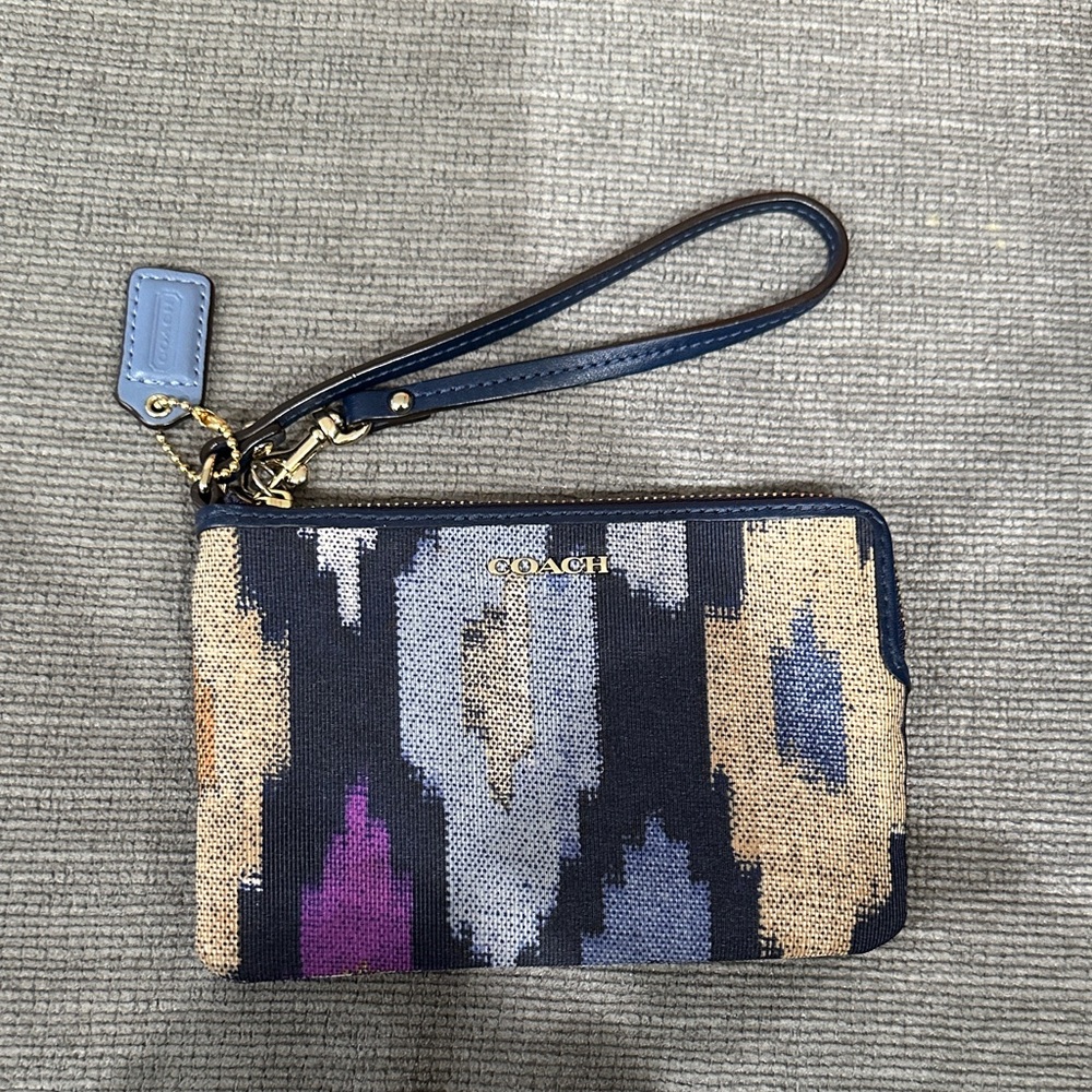 Coach Navy and Purple Patterned Wristlet